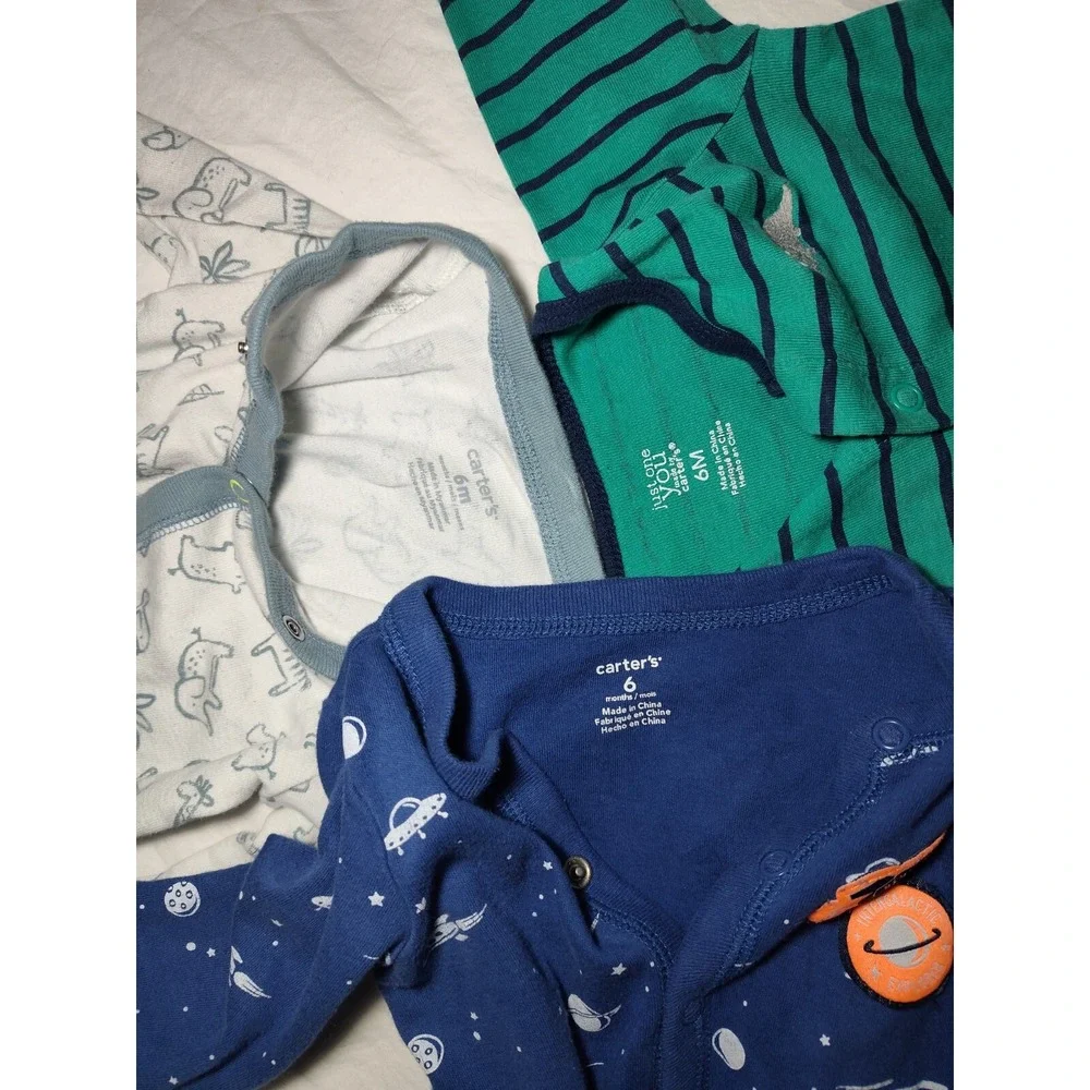 Carter's 6 Mos 1pc Sleeper Outfit Lot‎ Safari Outer Space Cotton 3pc Boy EUC
